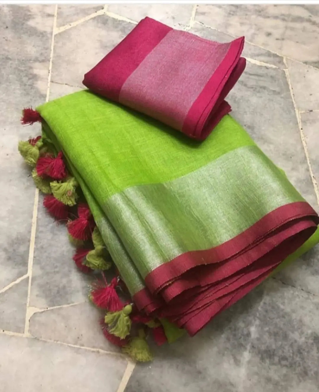 Green Shade Handmade Pure Linen Saree | KIHUMS Saree kihums clothing