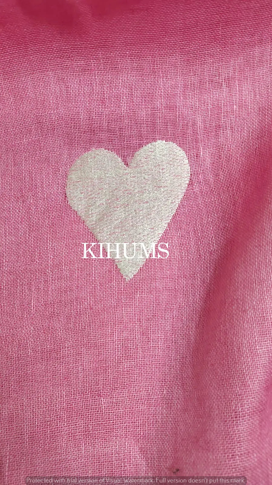Pink Handwoven Linen Saree with Heart Embroidery Work | KIHUMS Saree kihums clothing