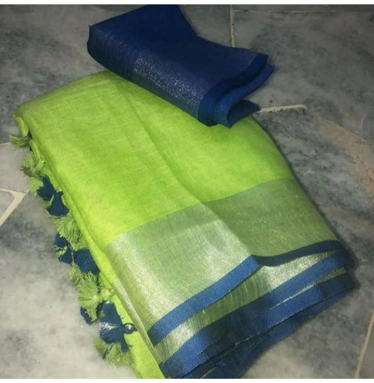 Green Shade Handmade Pure Linen Saree | KIHUMS Saree kihums clothing