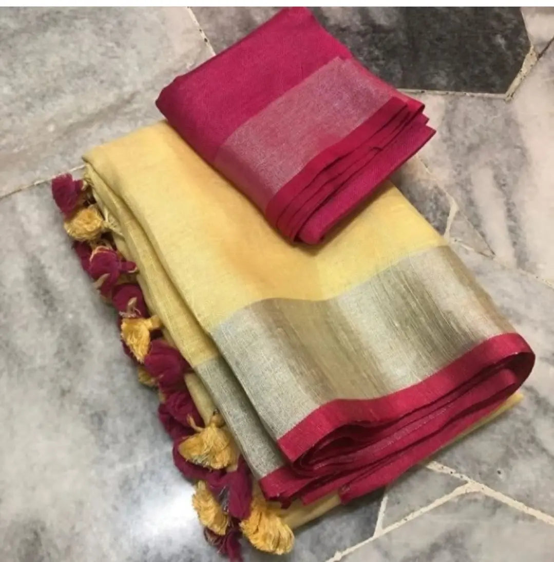 Yellow Shade Handmade Pure Linen Saree | KIHUMS Saree kihums clothing