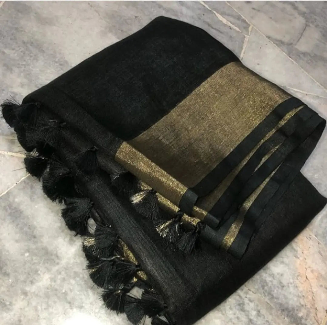 Black Shade Handmade Pure Linen Saree | KIHUMS Saree kihums clothing