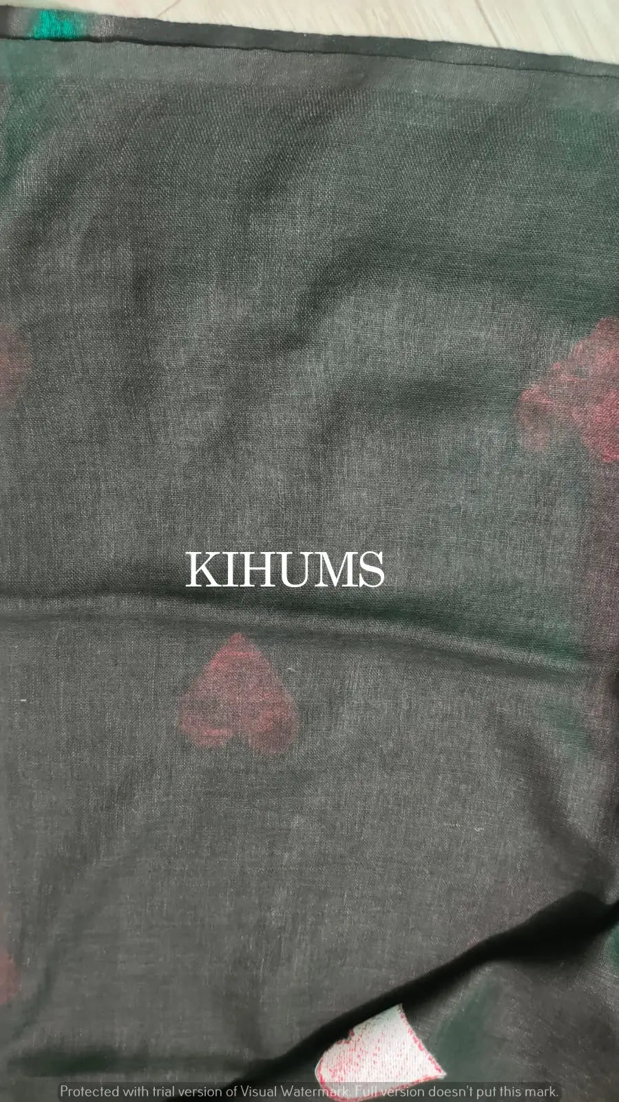Black Handwoven Linen Saree with Heart Embroidery Work | KIHUMS Saree kihums clothing