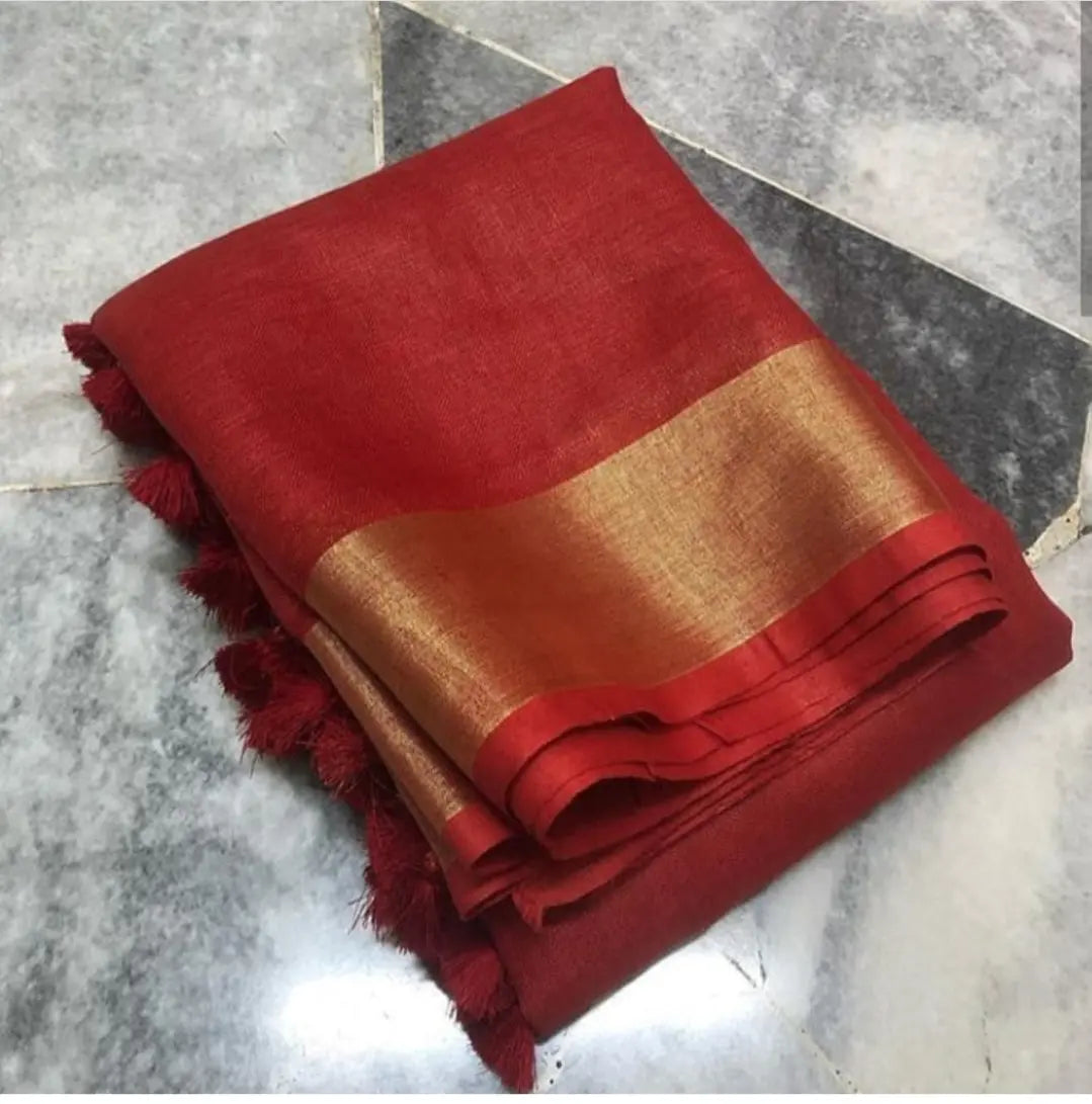 Red Shade Handmade Pure Linen Saree | KIHUMS Saree kihums clothing