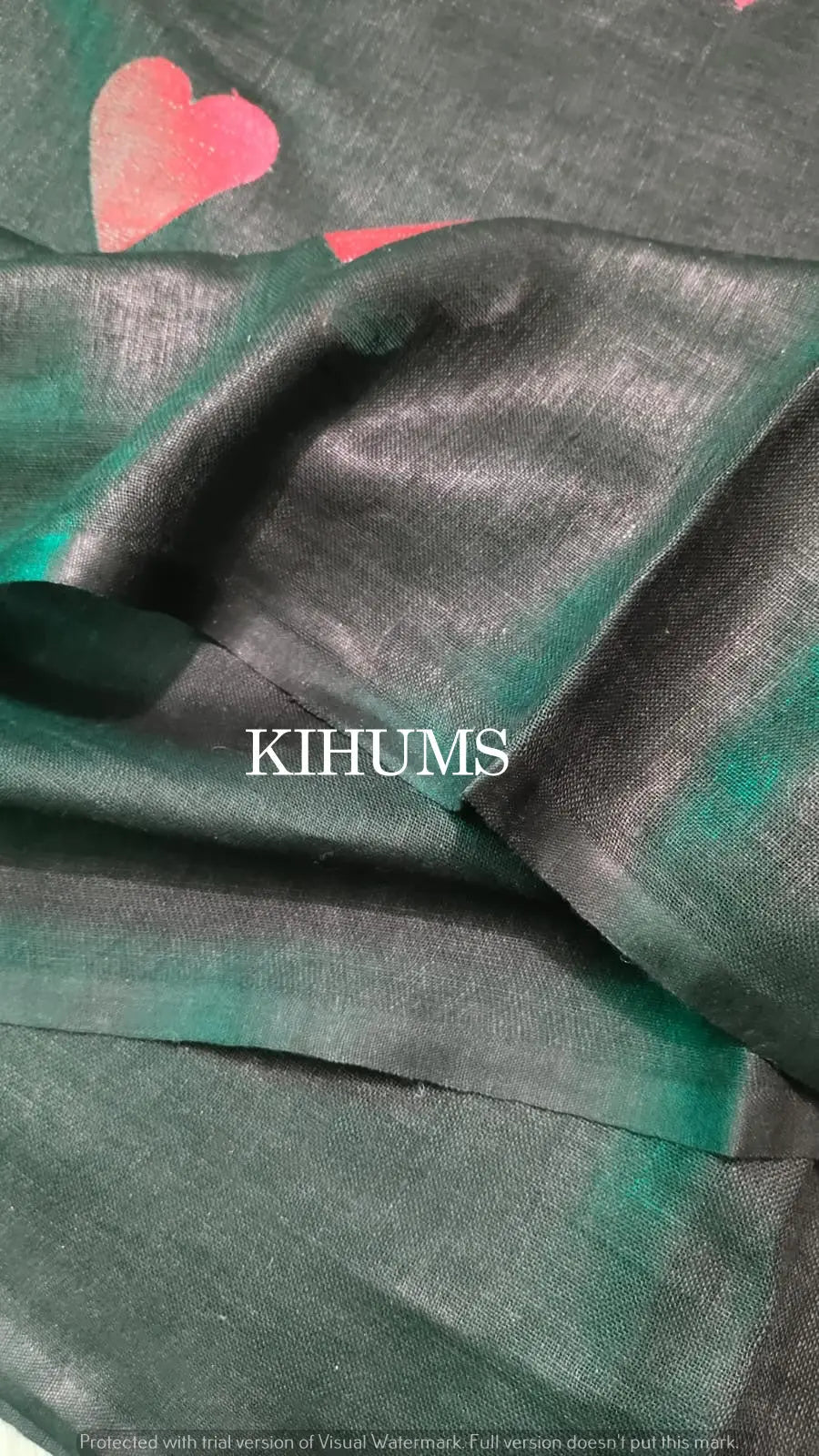Black Handwoven Linen Saree with Heart Embroidery Work | KIHUMS Saree kihums clothing