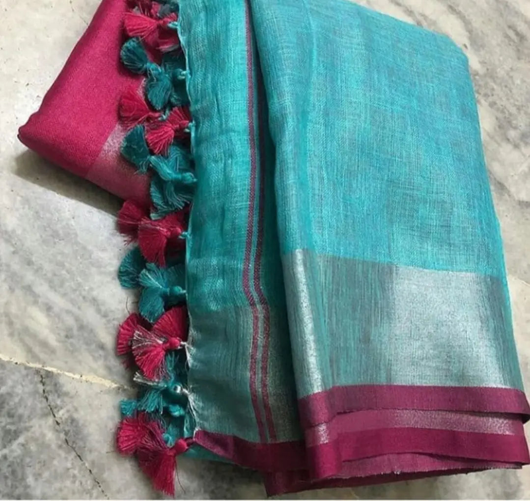 Blue Shade Handmade Pure Linen Saree | KIHUMS Saree kihums clothing