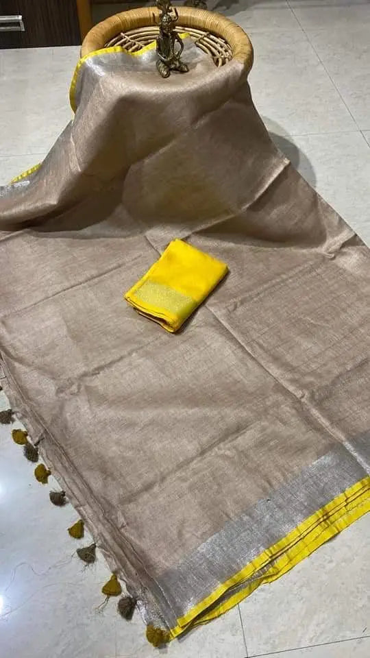 Mud Shade Handmade Pure Linen Saree | KIHUMS Saree kihums clothing