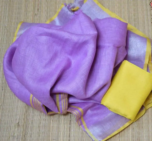 Lavendar Shade Handmade Pure Linen Saree | KIHUMS Saree kihums clothing