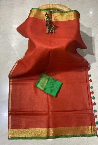 Red Shade Handmade Pure Linen Saree | KIHUMS Saree kihums clothing