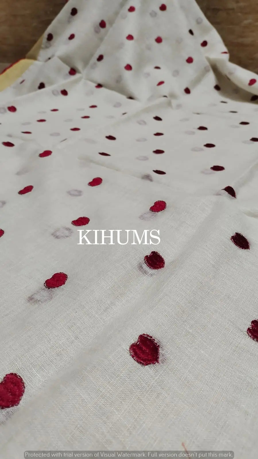 White Handwoven Linen Saree with Embroidery Work | Gold Zari Border | KIHUMS Saree kihums clothing