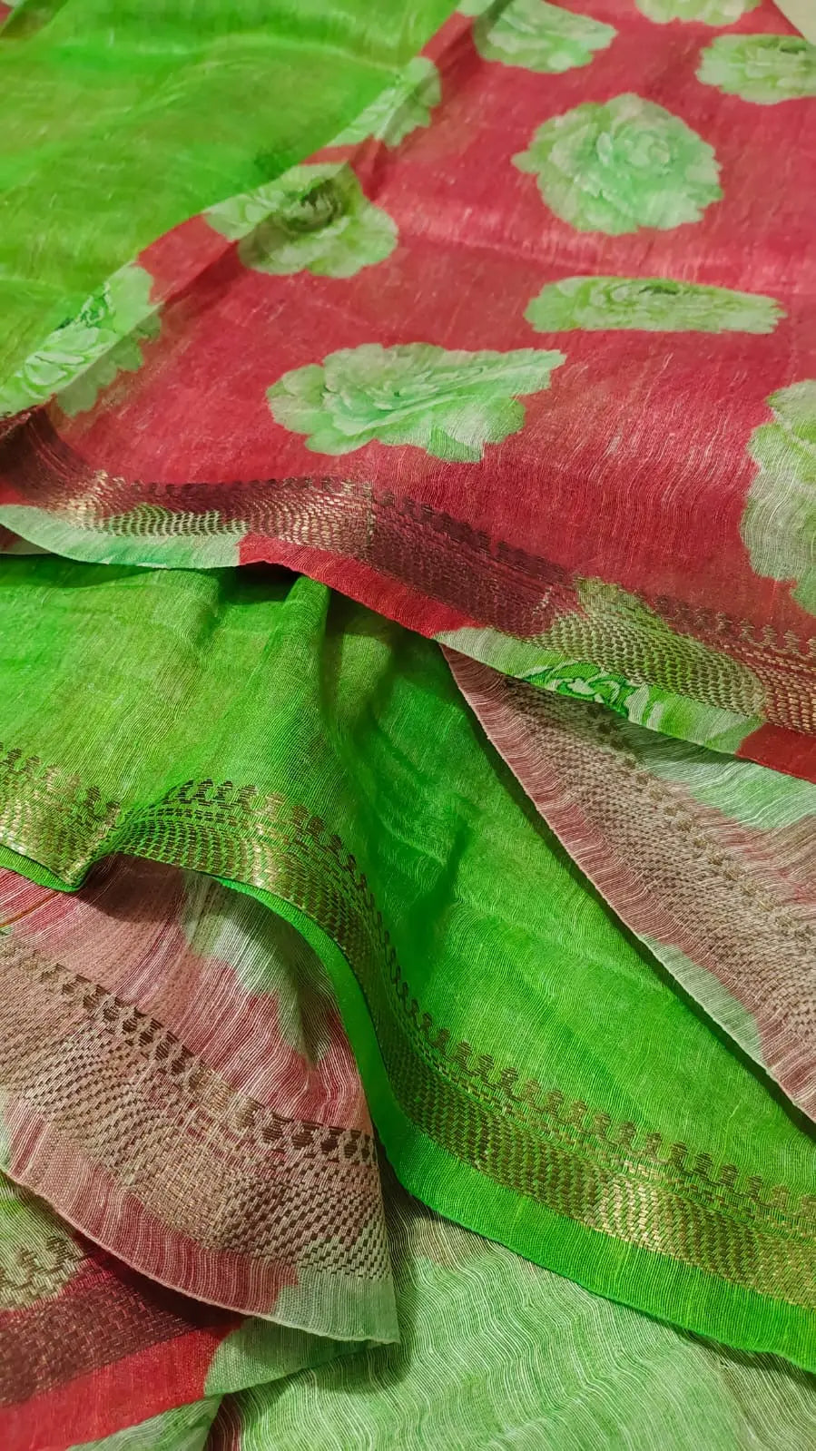 Red Shade Floral Printed Silk Linen Saree | KIHUMS Saree kihums clothing