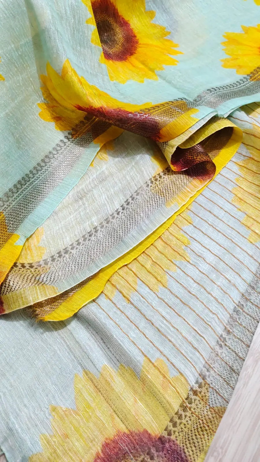 Powder Blue Shade Floral Printed Silk Linen Saree | KIHUMS Saree kihums clothing