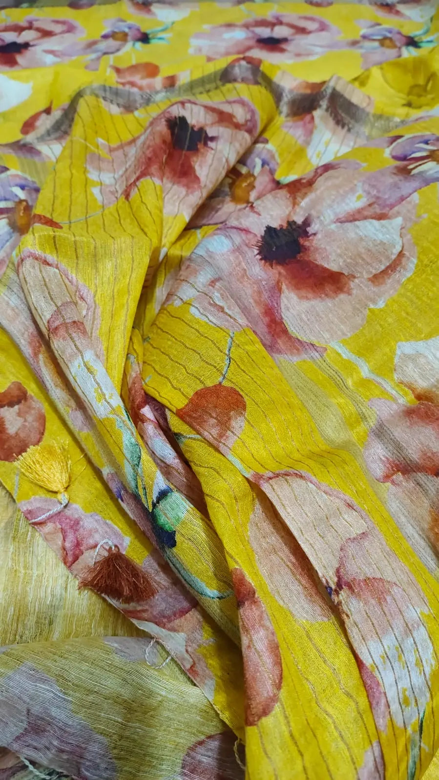 Yellow Shade Floral Printed Silk Linen Saree | KIHUMS Saree kihums clothing