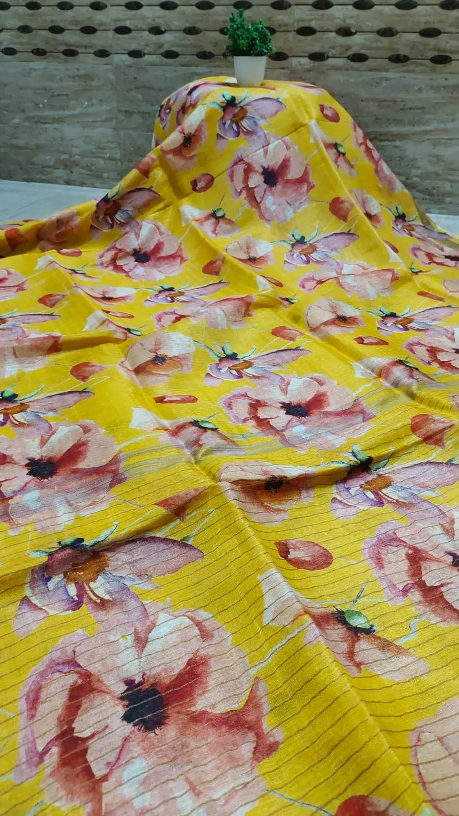 Yellow Shade Floral Printed Silk Linen Saree | KIHUMS Saree kihums clothing