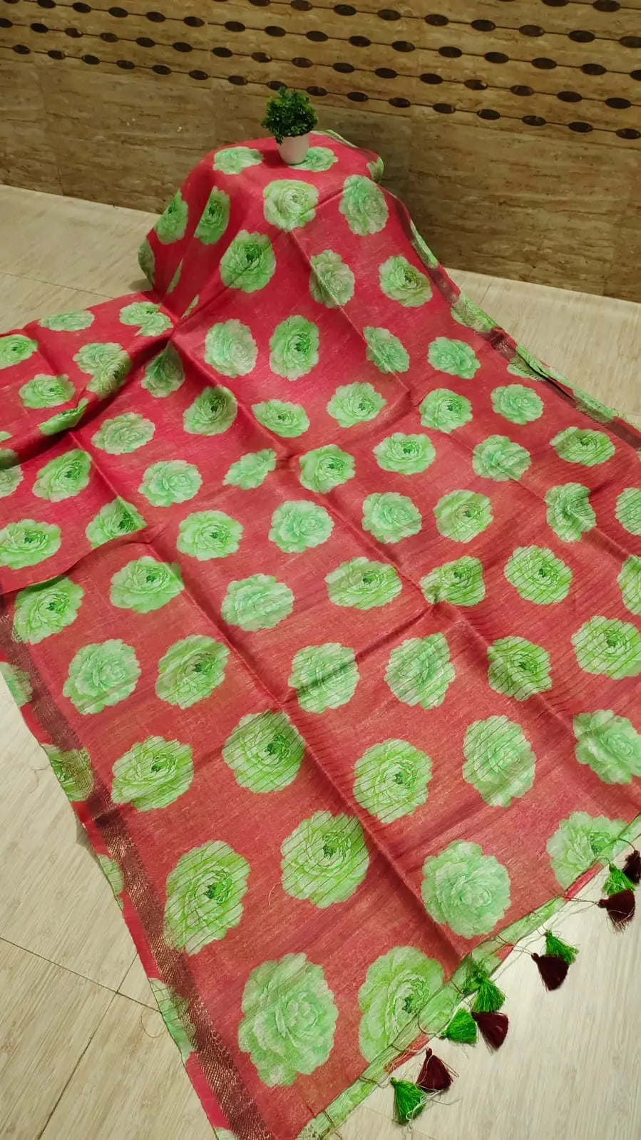 Red Shade Floral Printed Silk Linen Saree | KIHUMS Saree kihums clothing