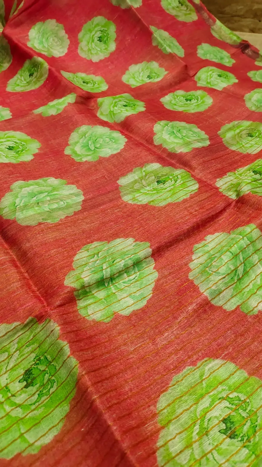 Red Shade Floral Printed Silk Linen Saree | KIHUMS Saree kihums clothing