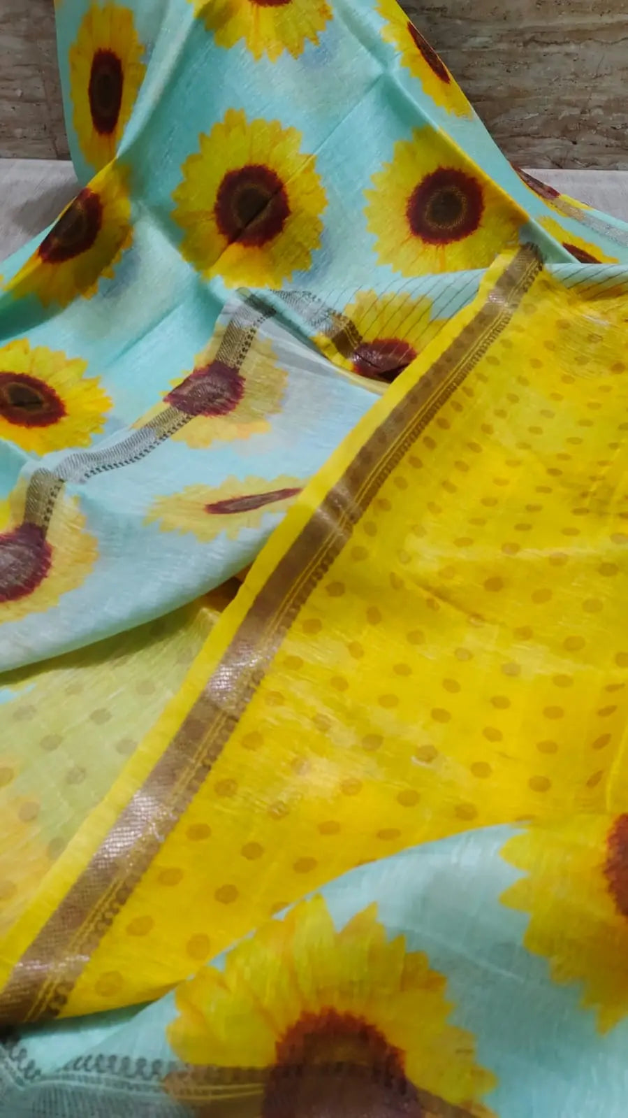 Powder Blue Shade Floral Printed Silk Linen Saree | KIHUMS Saree kihums clothing