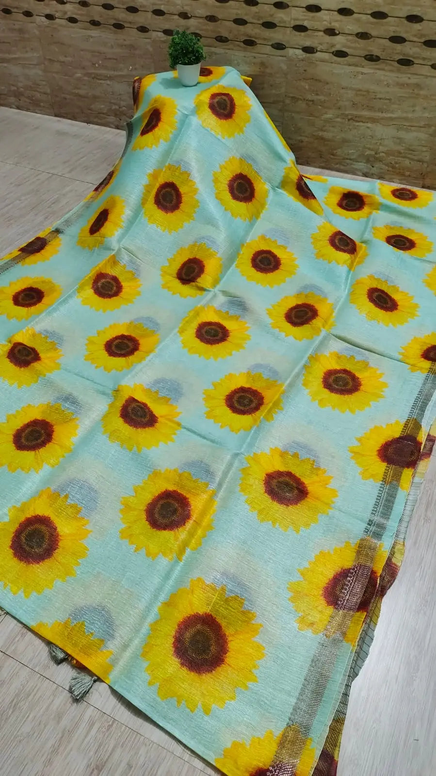 Powder Blue Shade Floral Printed Silk Linen Saree | KIHUMS Saree kihums clothing