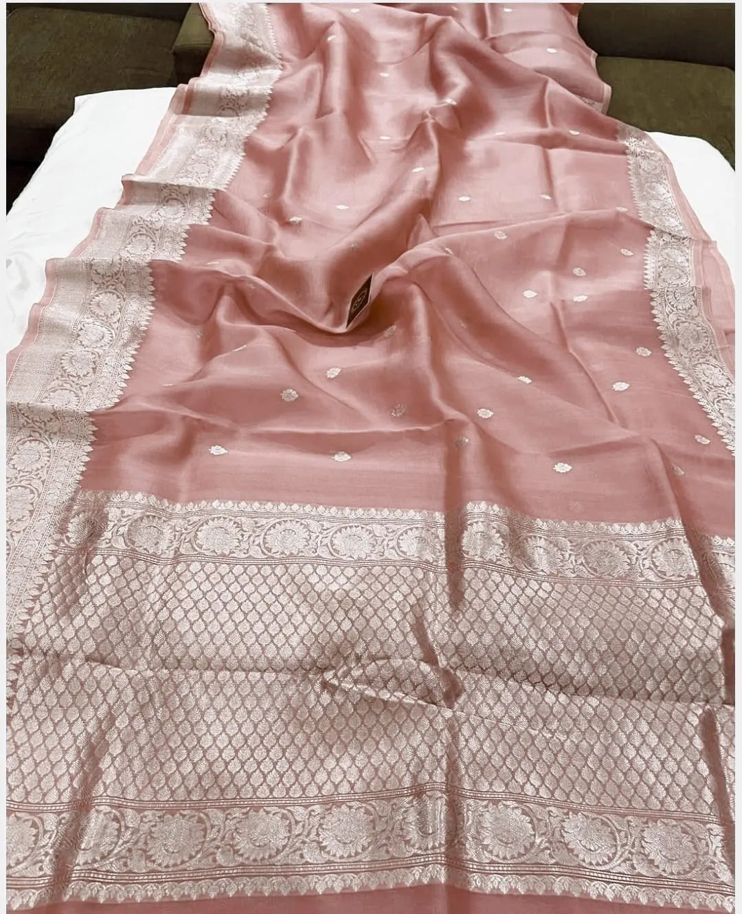 Dusty rose pink Organza Silk Saree |Zari motifs & Zari Meenakari Border | KIHUMS Saree kihums clothing