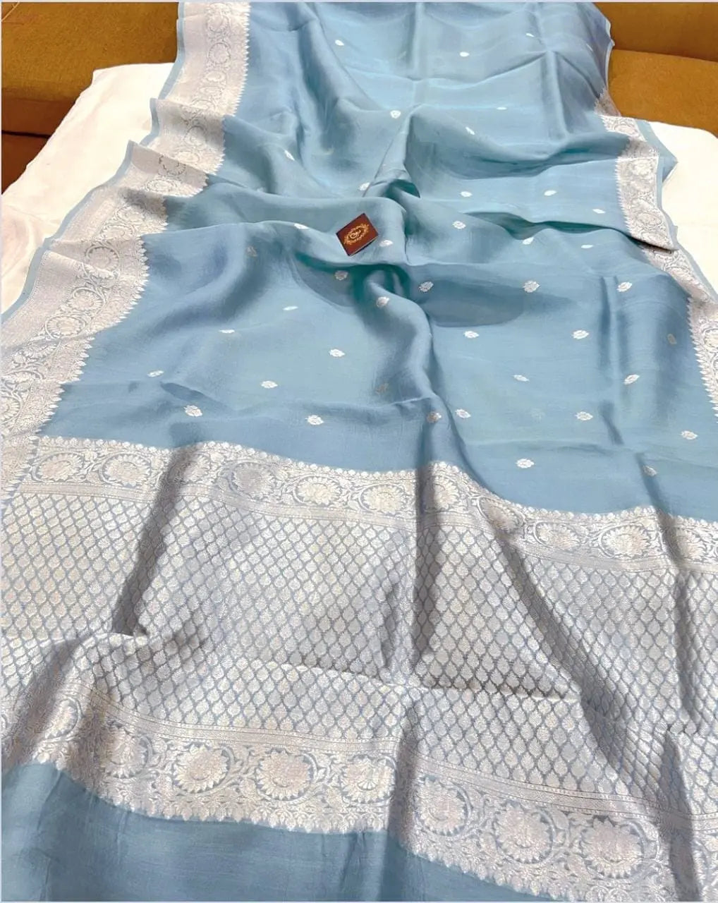 Dusty blue Organza Silk Saree |Zari motifs & Zari Meenakari Border | KIHUMS Saree kihums clothing