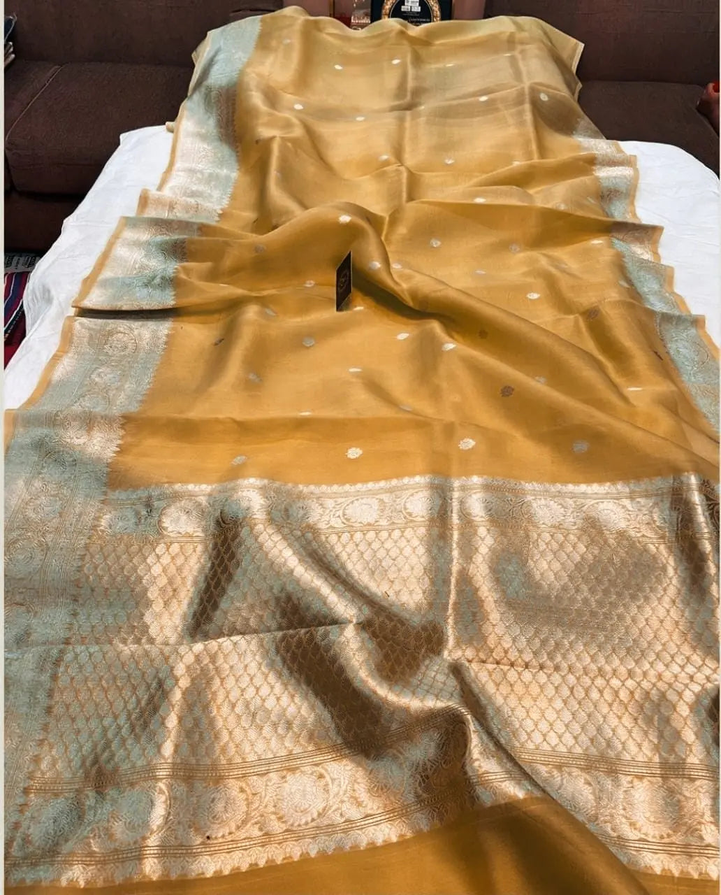 Mustard Yellow Organza Silk Saree |Zari motifs & Zari Meenakari Border | KIHUMS Saree kihums clothing
