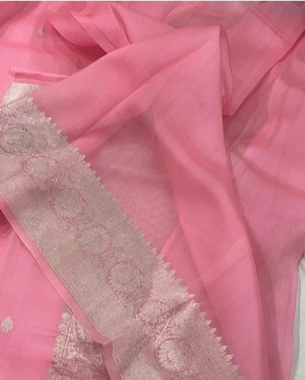 Baby Pink Shade Organza Silk Saree |Zari motifs & Zari Meenakari Border | KIHUMS Saree kihums clothing
