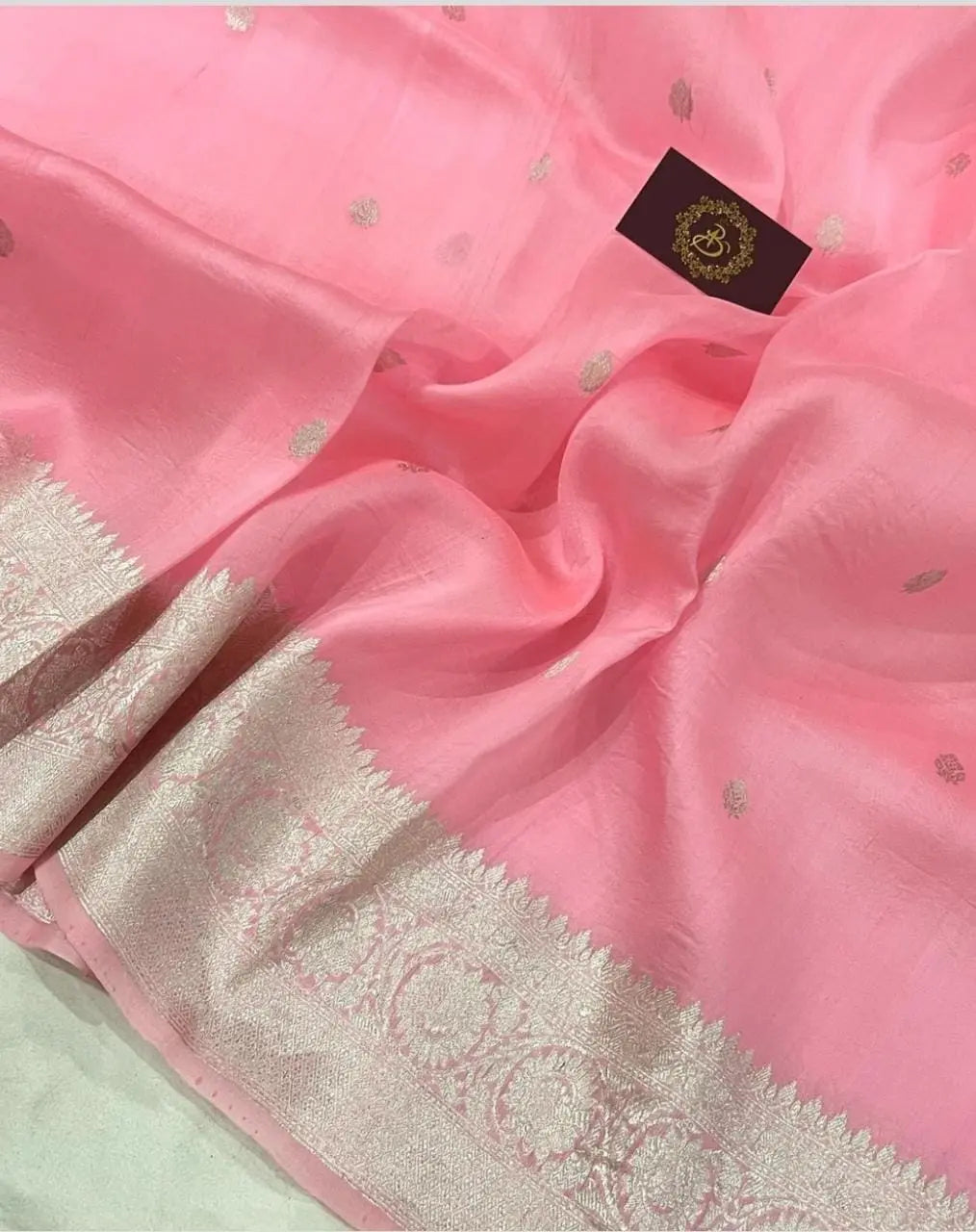Baby Pink Shade Organza Silk Saree |Zari motifs & Zari Meenakari Border | KIHUMS Saree kihums clothing
