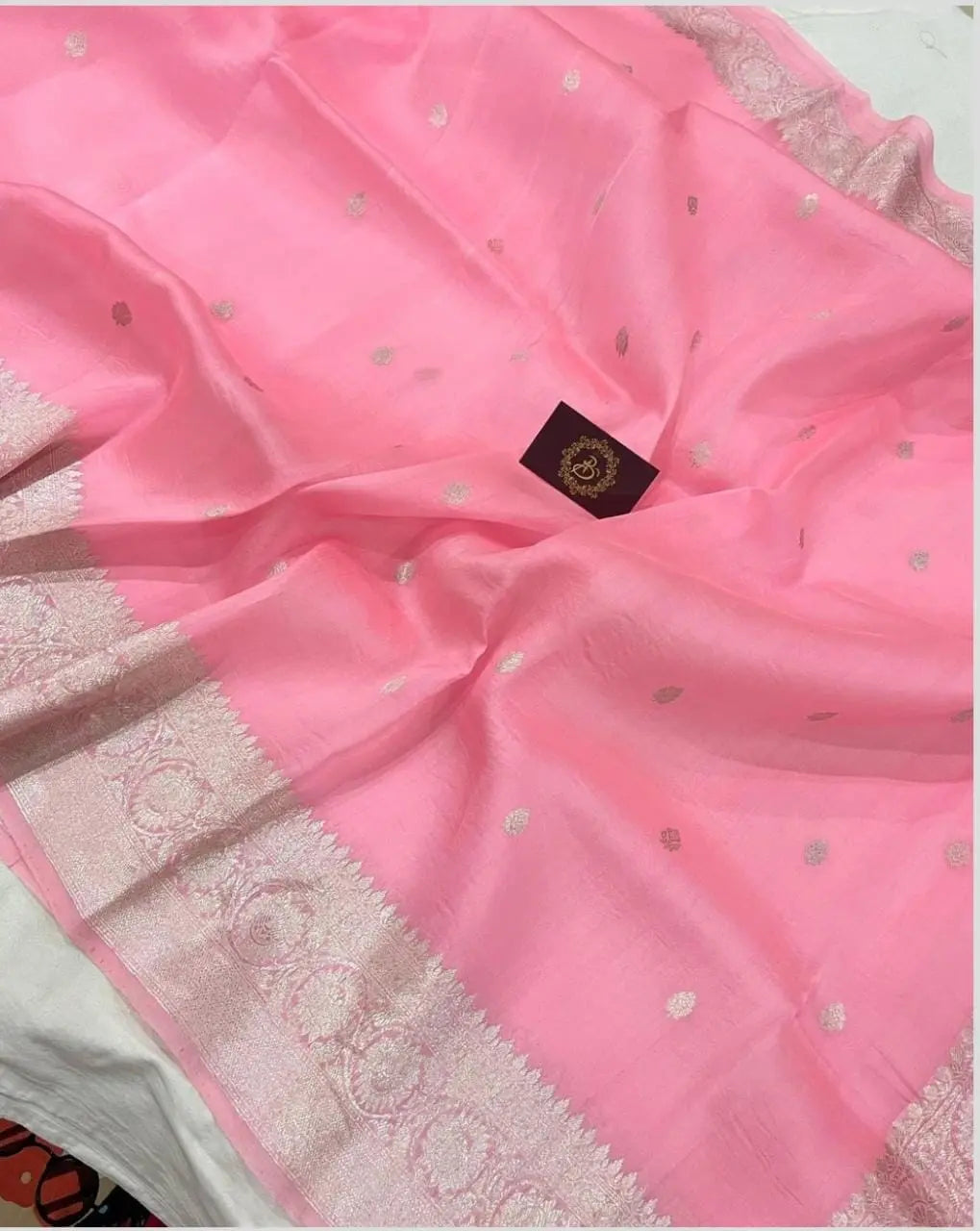 Baby Pink Shade Organza Silk Saree |Zari motifs & Zari Meenakari Border | KIHUMS Saree kihums clothing
