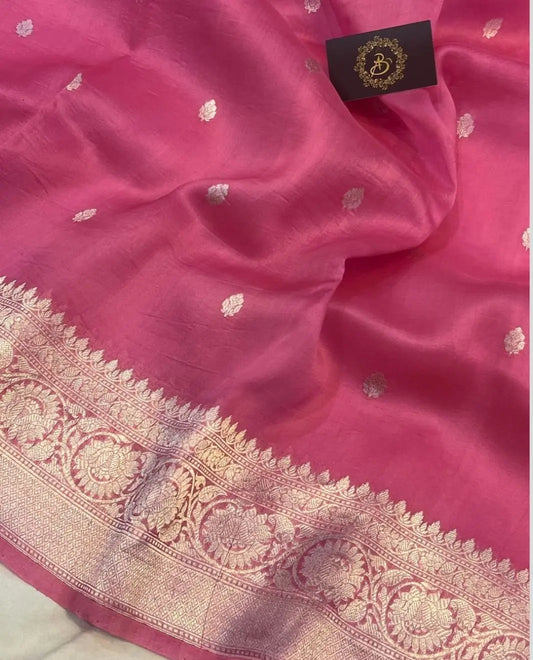 Magenta Pink Shade Organza Silk Saree |Zari motifs & Zari Meenakari Border | KIHUMS Saree kihums clothing