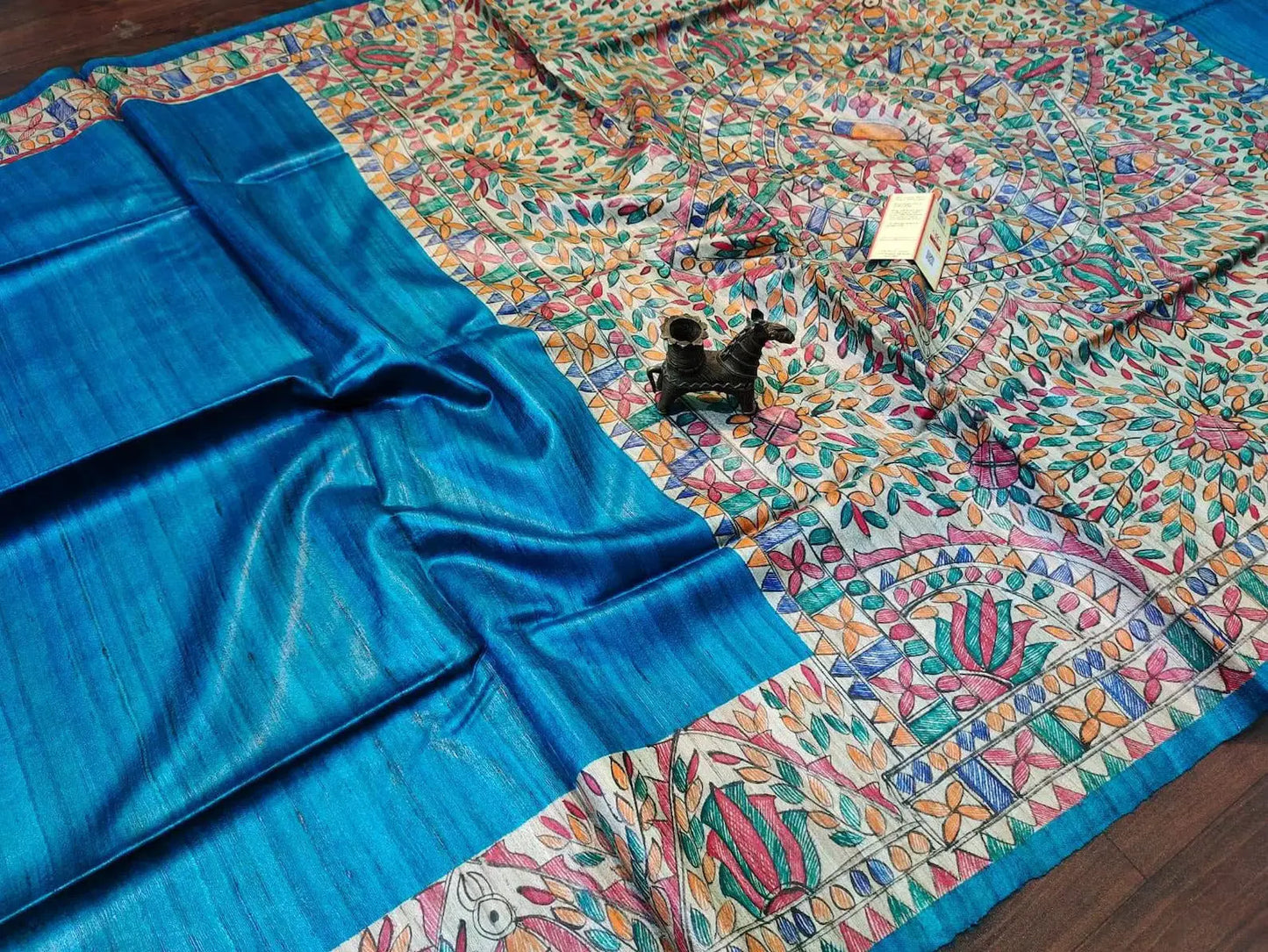 Blue shade Handwoven Tussar Silk Saree |Handpainted work | KIHUMS Saree kihums clothing