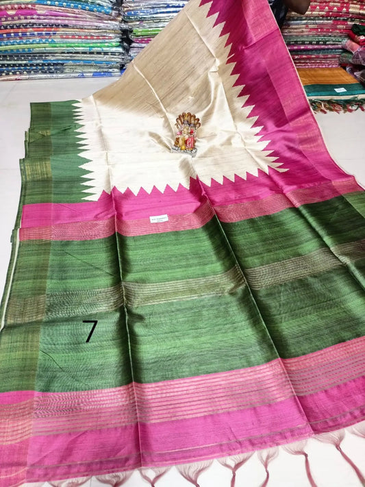 Handwoven Tussar Silk Saree |Printed Madhubani work | KIHUMS Saree kihums clothing