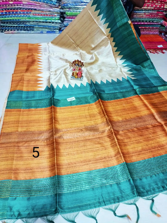 Handwoven Tussar Silk Saree |Printed Madhubani work | KIHUMS Saree kihums clothing
