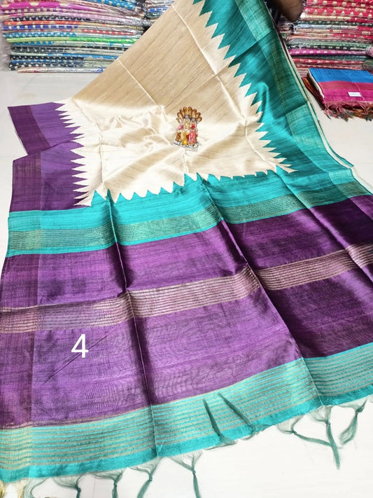 Handwoven Tussar Silk Saree |Printed Madhubani work | KIHUMS Saree kihums clothing
