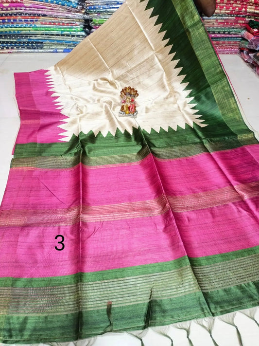 Handwoven Tussar Silk Saree |Printed Madhubani work | KIHUMS Saree kihums clothing