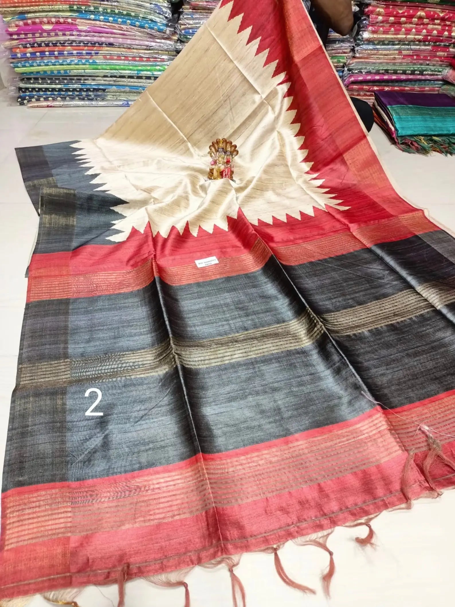 Handwoven Tussar Silk Saree |Printed Madhubani work | KIHUMS Saree kihums clothing