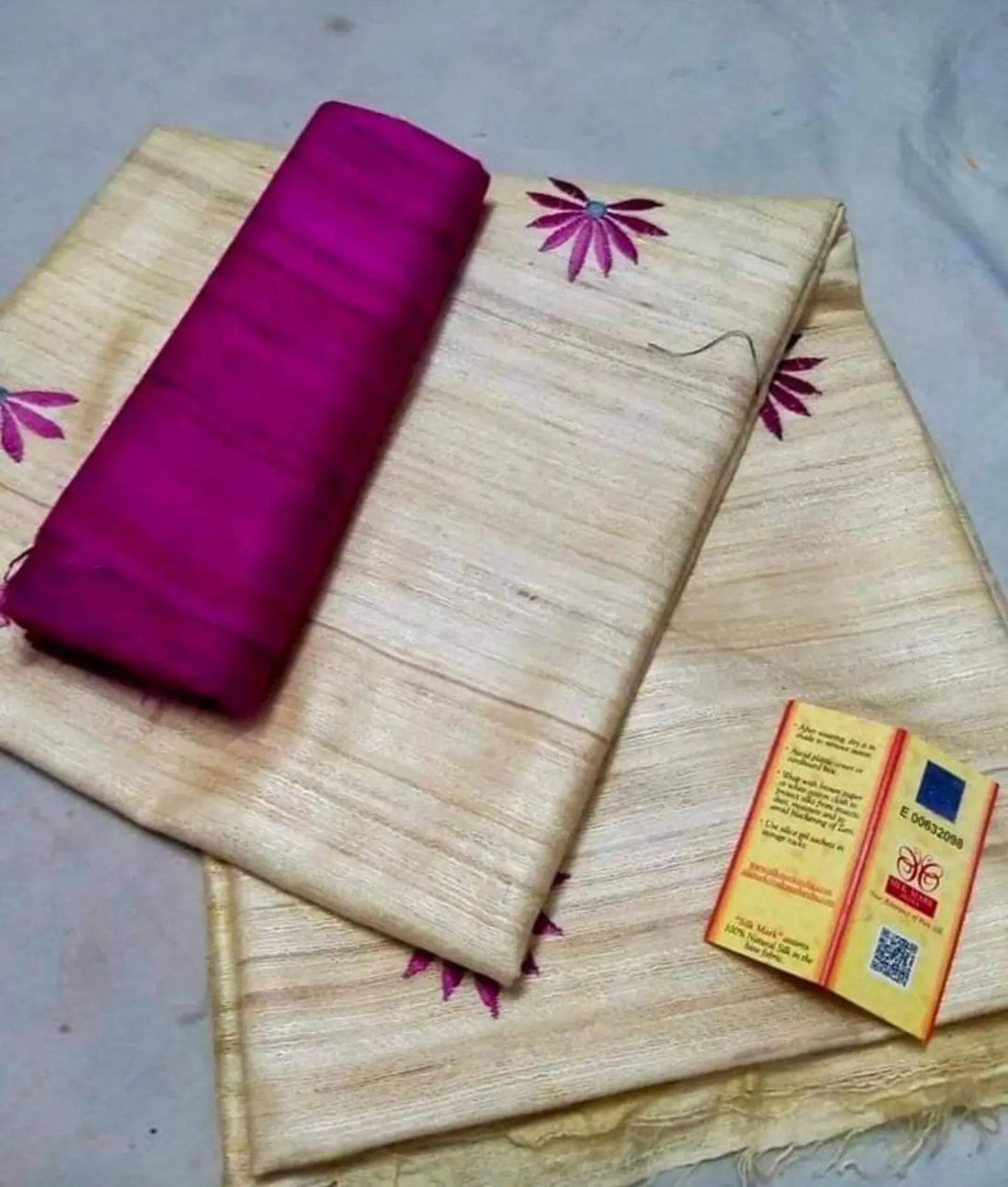 Beige Shade Yellow shade Handwoven Tussar Silk Saree | Embroidery work | KIHUMS Saree kihums clothing