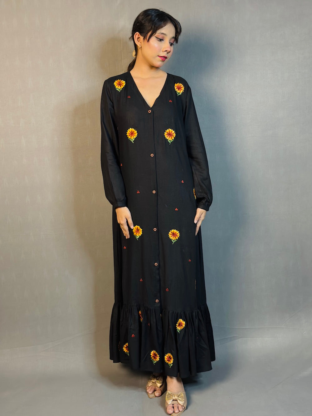SUNFLOWER EMBROIDERED LONG DRESS