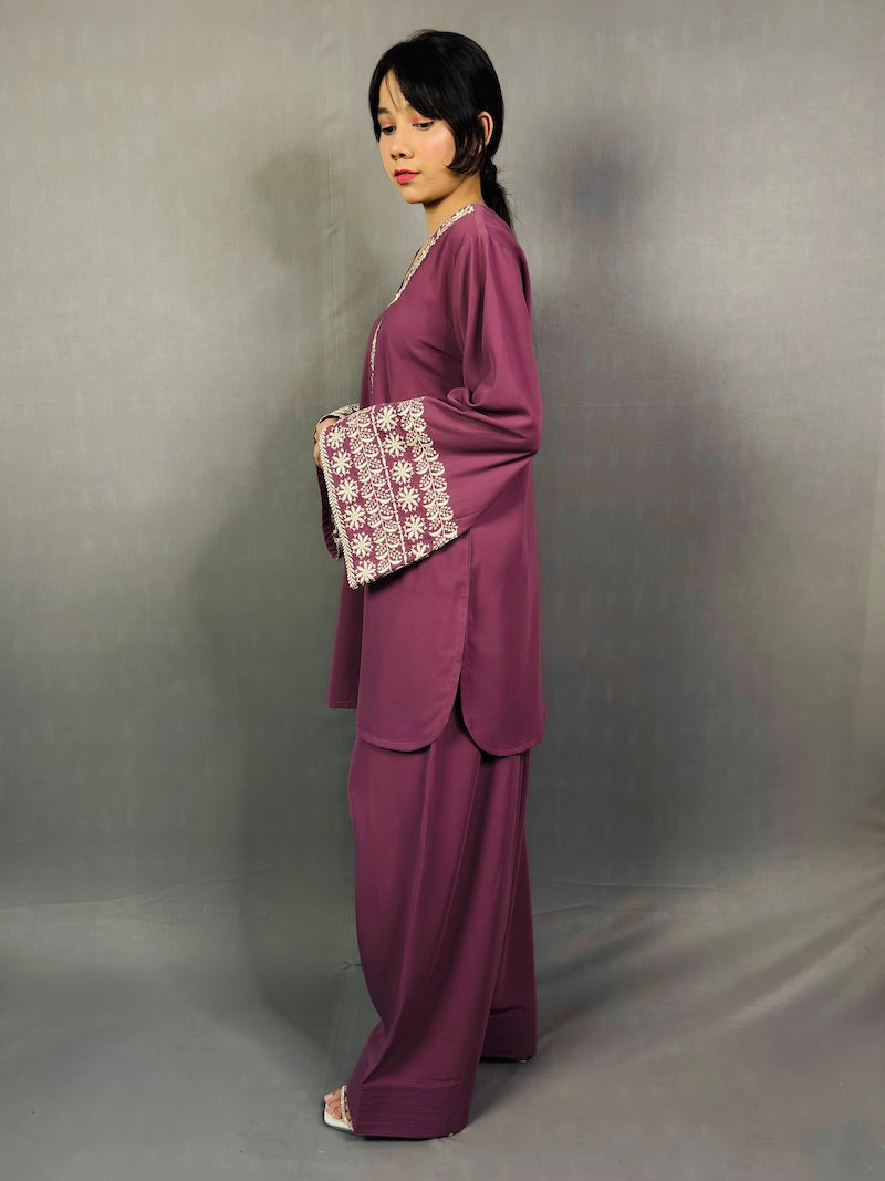 RIYA Wine Shade with Peach Thread Embroidered Farshi Shalwar