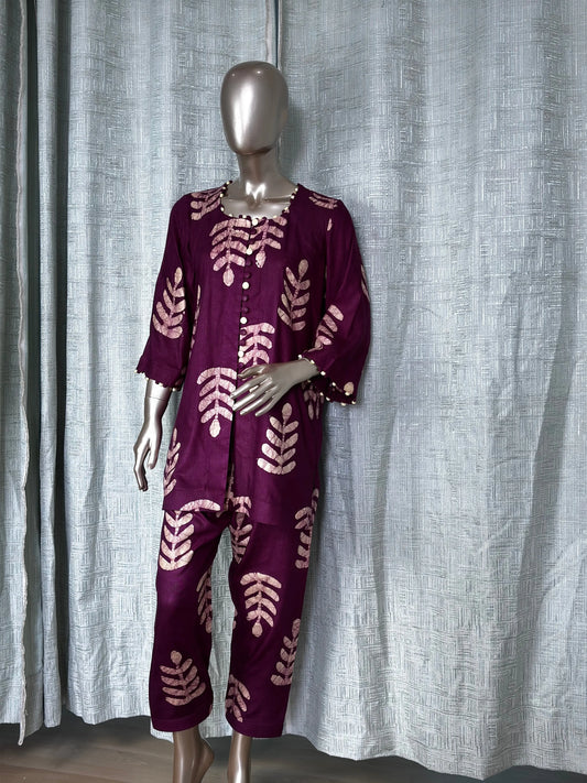 Magenta Batik Print Co-ord Set: Elegant & Comfortable Two-Piece Outfit | Fusion of Elegance and Comfort kihums clothing