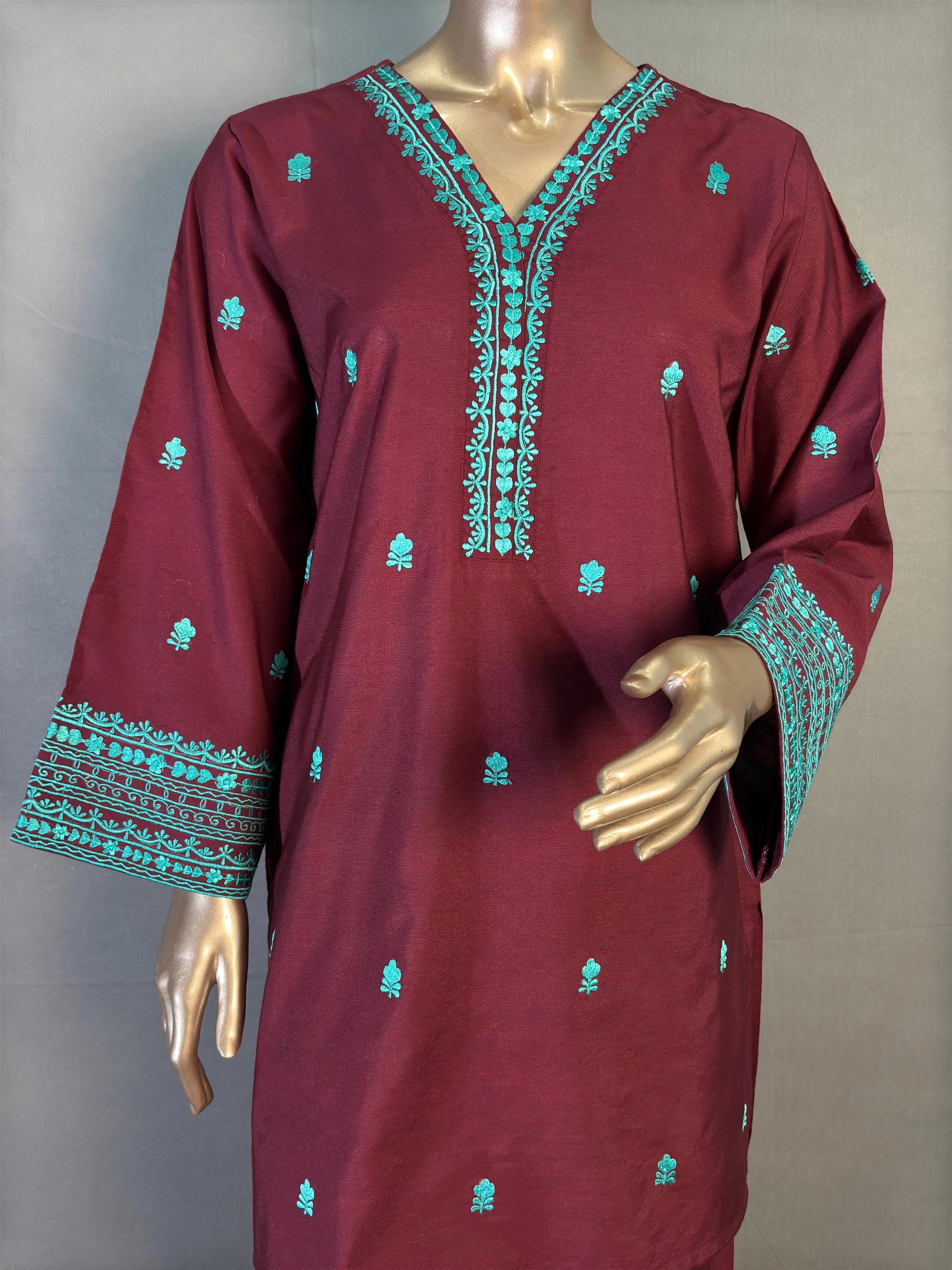 Maroon with Turquoise Embroidered Pakistani Style Co-ord sets kihums clothing
