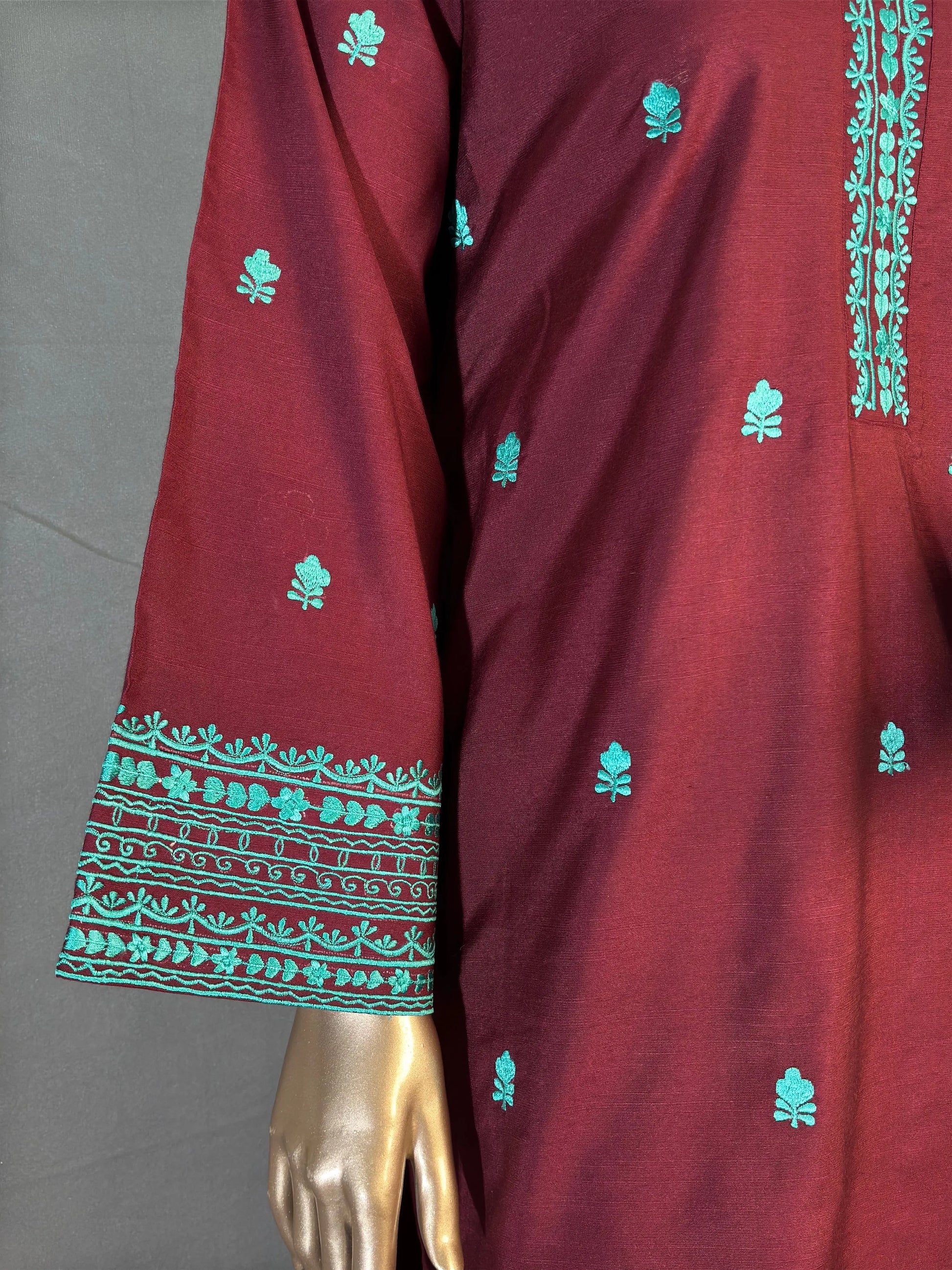 Maroon with Turquoise Embroidered Pakistani Style Co-ord sets kihums clothing