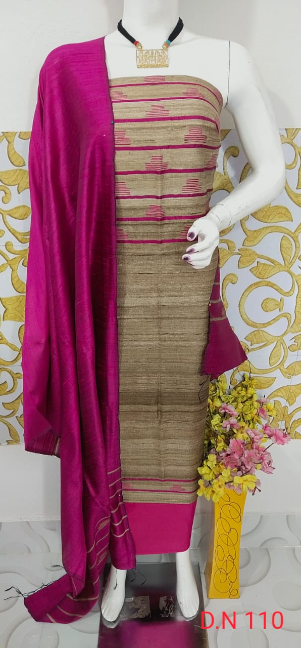 Beige Shade Handloom Dupion Tussar Silk Unstitched Dress Material