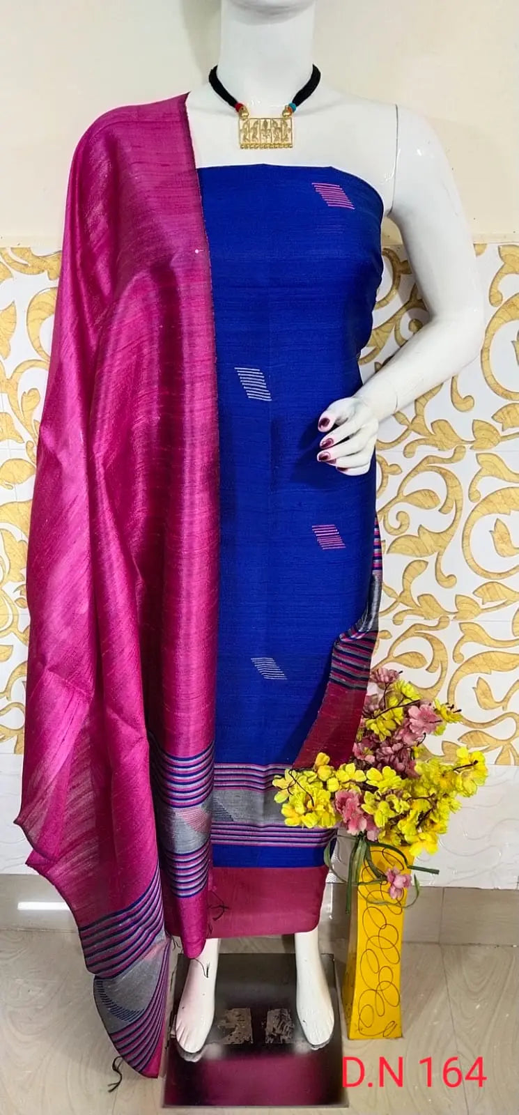 Blue Shade Handloom Dupion Tussar Silk Unstitched Dress Material kihums clothing