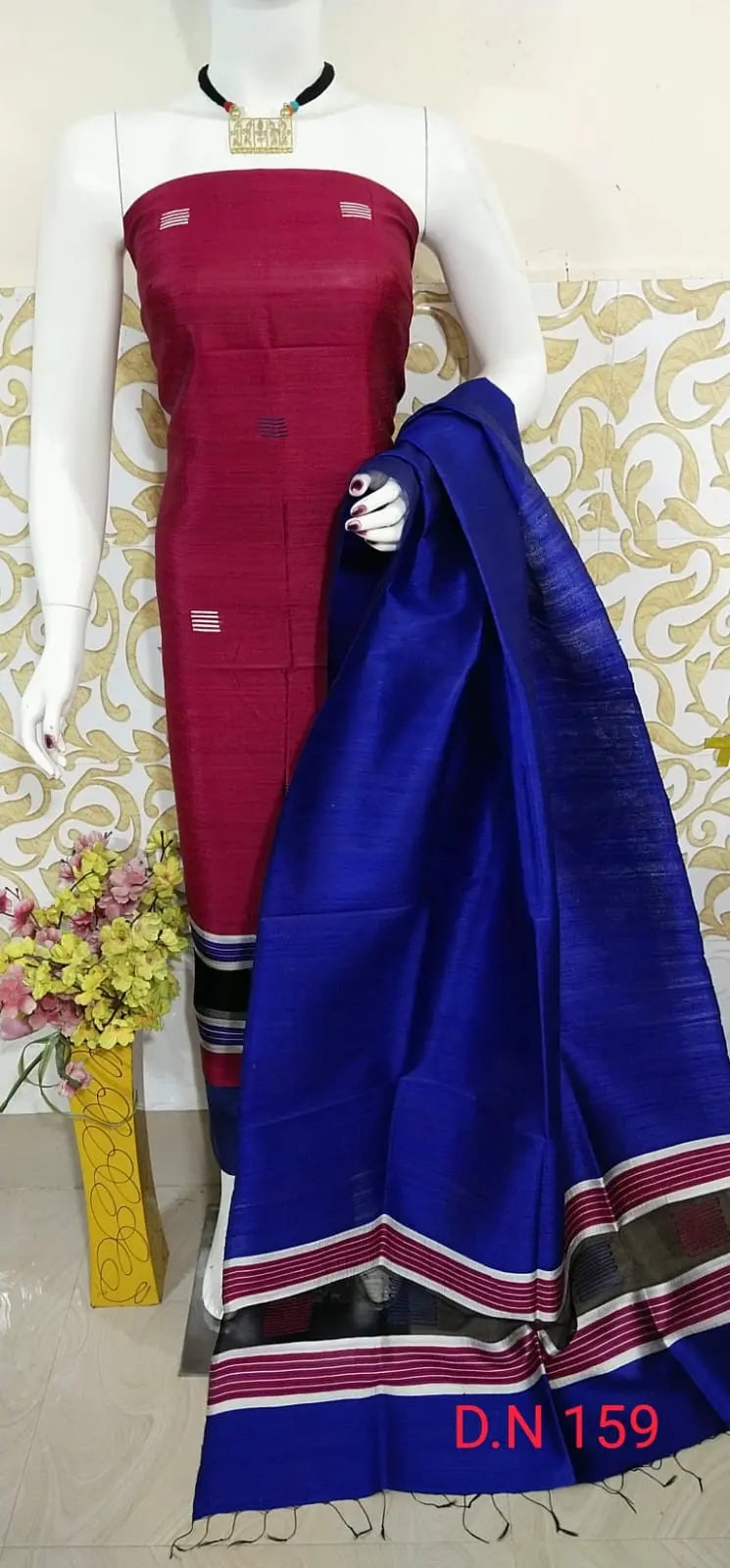 Red Shade Handloom Dupion Tussar Silk Unstitched Dress Material kihums clothing