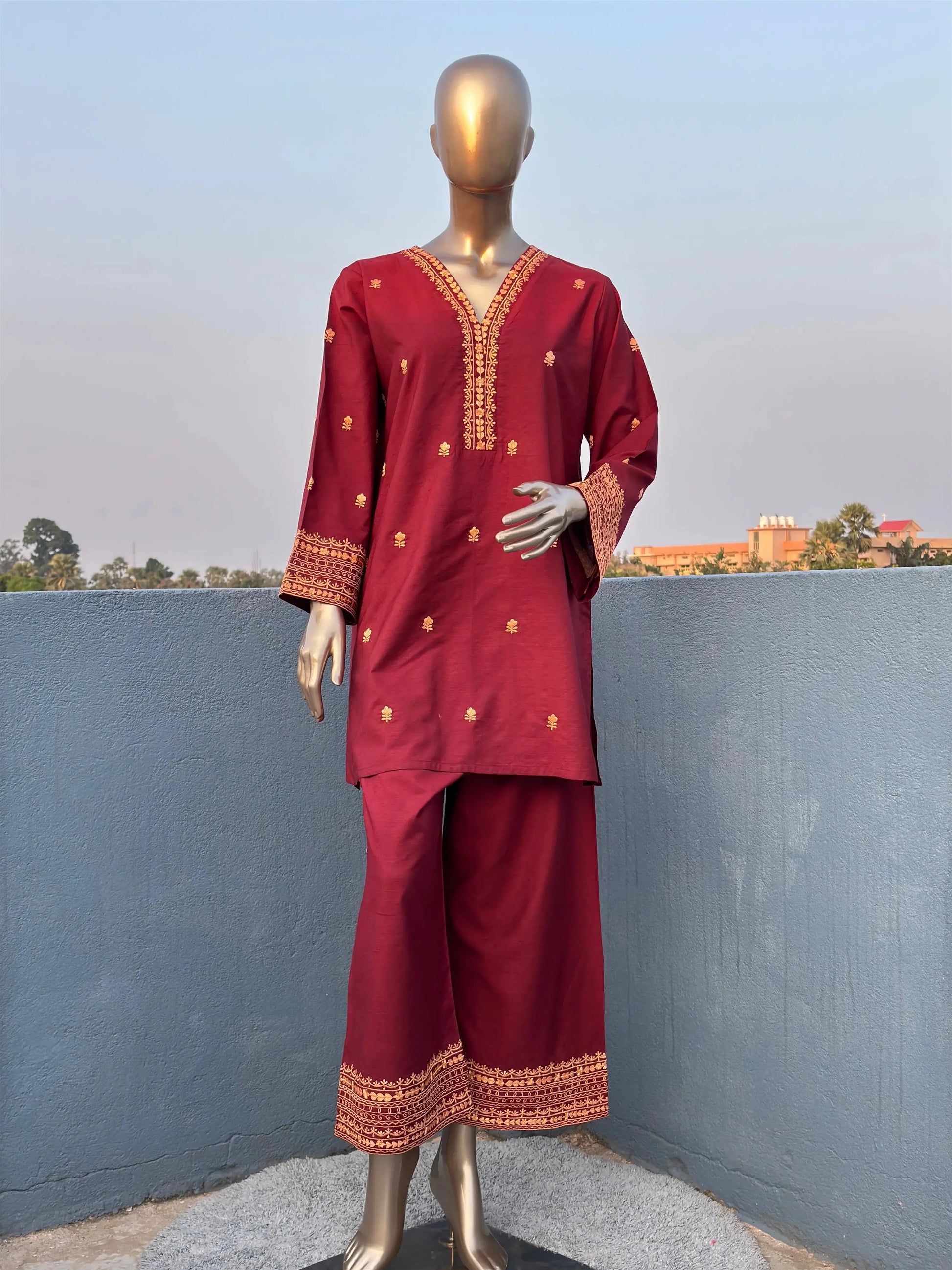 Brownish Wine Shade with Peach Thread Embroidered Pakistani Style Co-ord sets kihums clothing