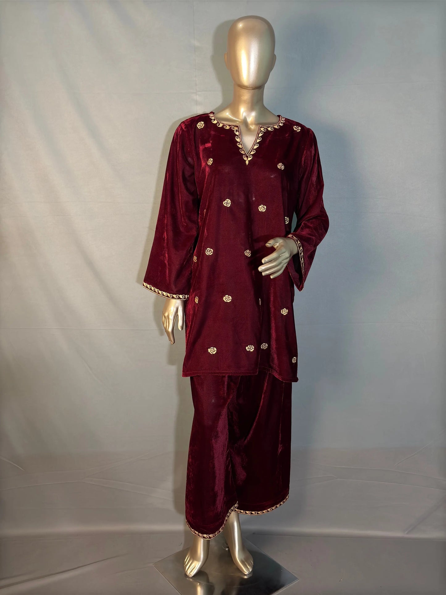 Maroon Shade Zari Embroidered Velvet Co-ord sets | Kurta with Palazzos kihums clothing
