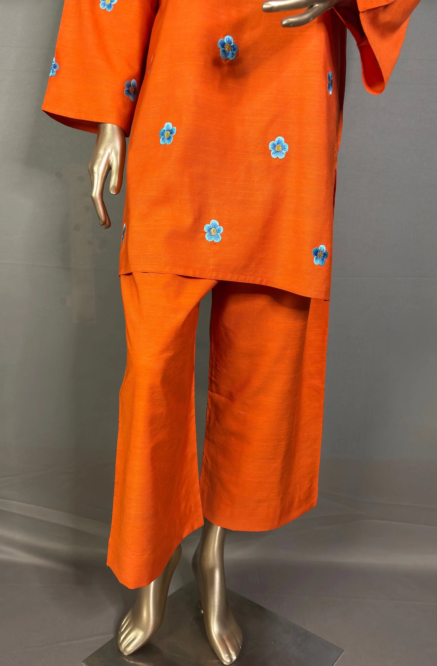 Orange- Pakistani Silhouette Floral Embroidery Kurta Set kihums clothing