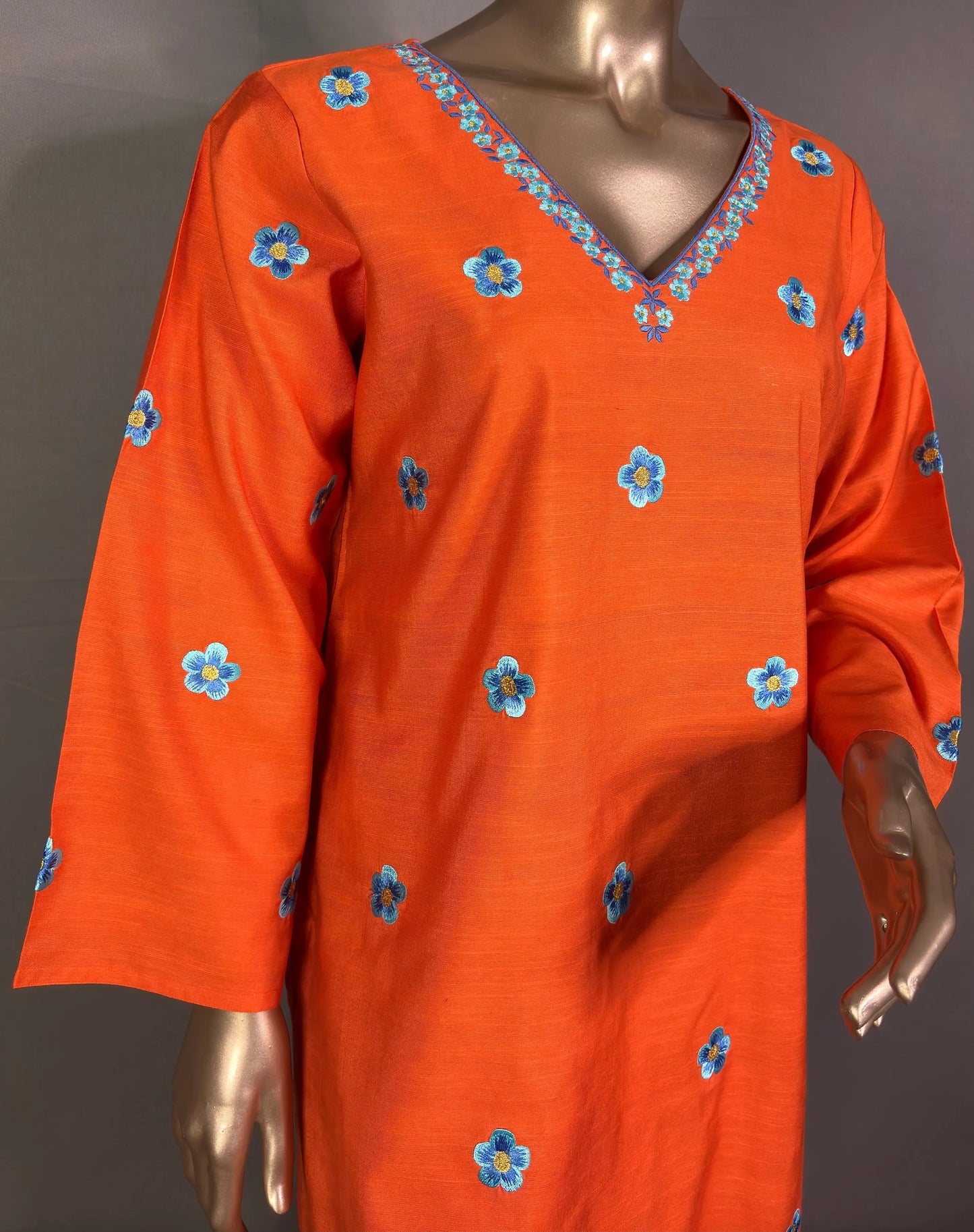 Orange- Pakistani Silhouette Floral Embroidery Kurta Set kihums clothing