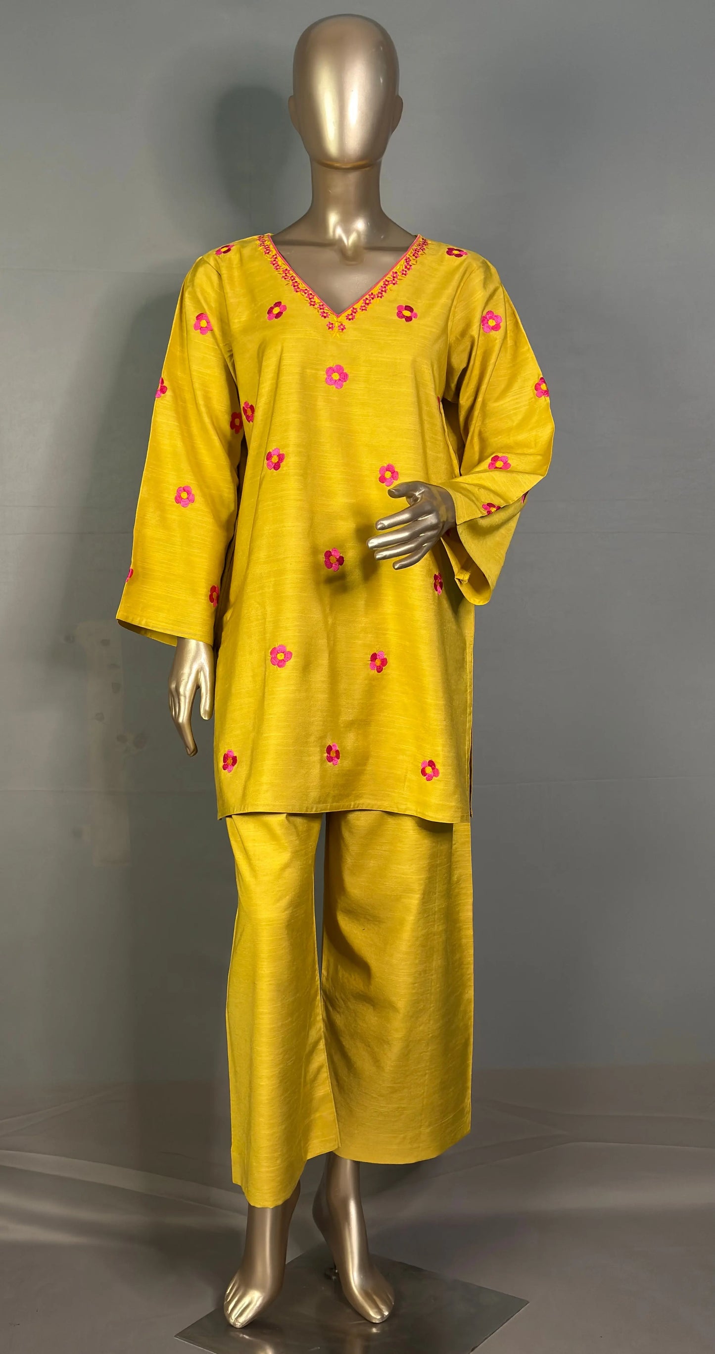 Lime Yellow- Pakistani Silhouette Floral Embroidery Kurta Set kihums clothing