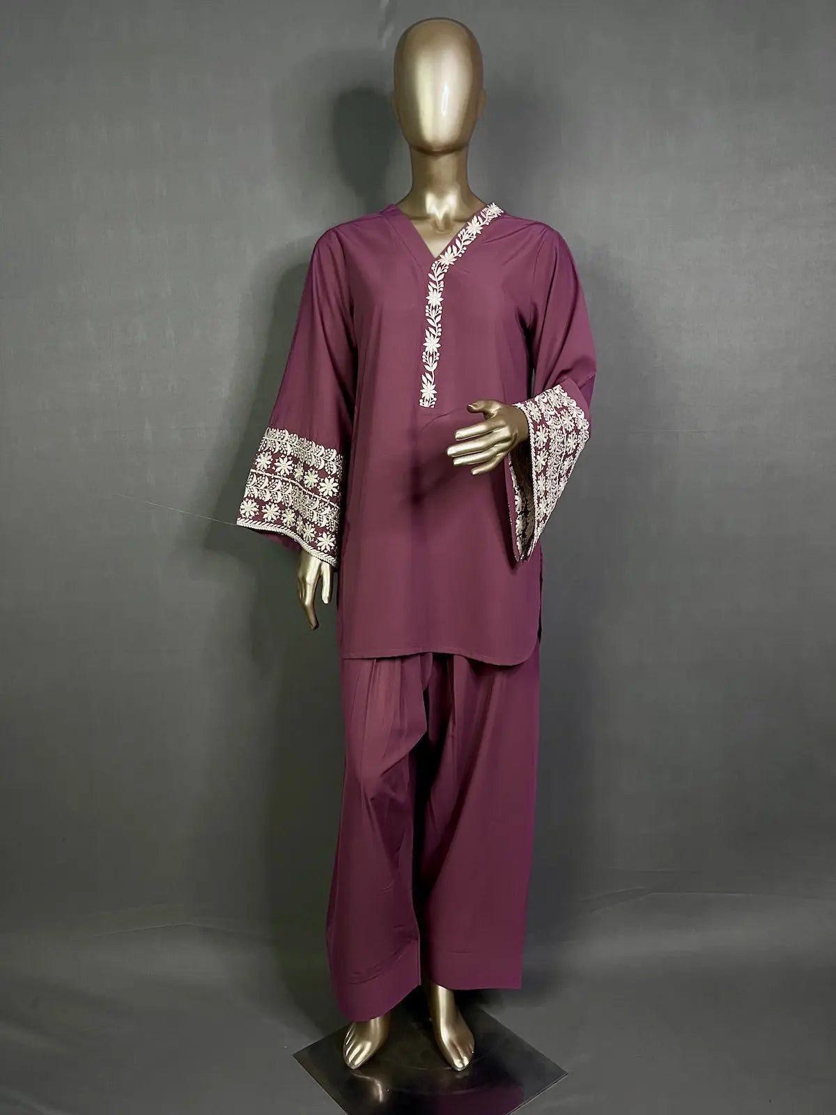 RIYA Wine Shade with Peach Thread Embroidered Farshi Shalwar kihums clothing
