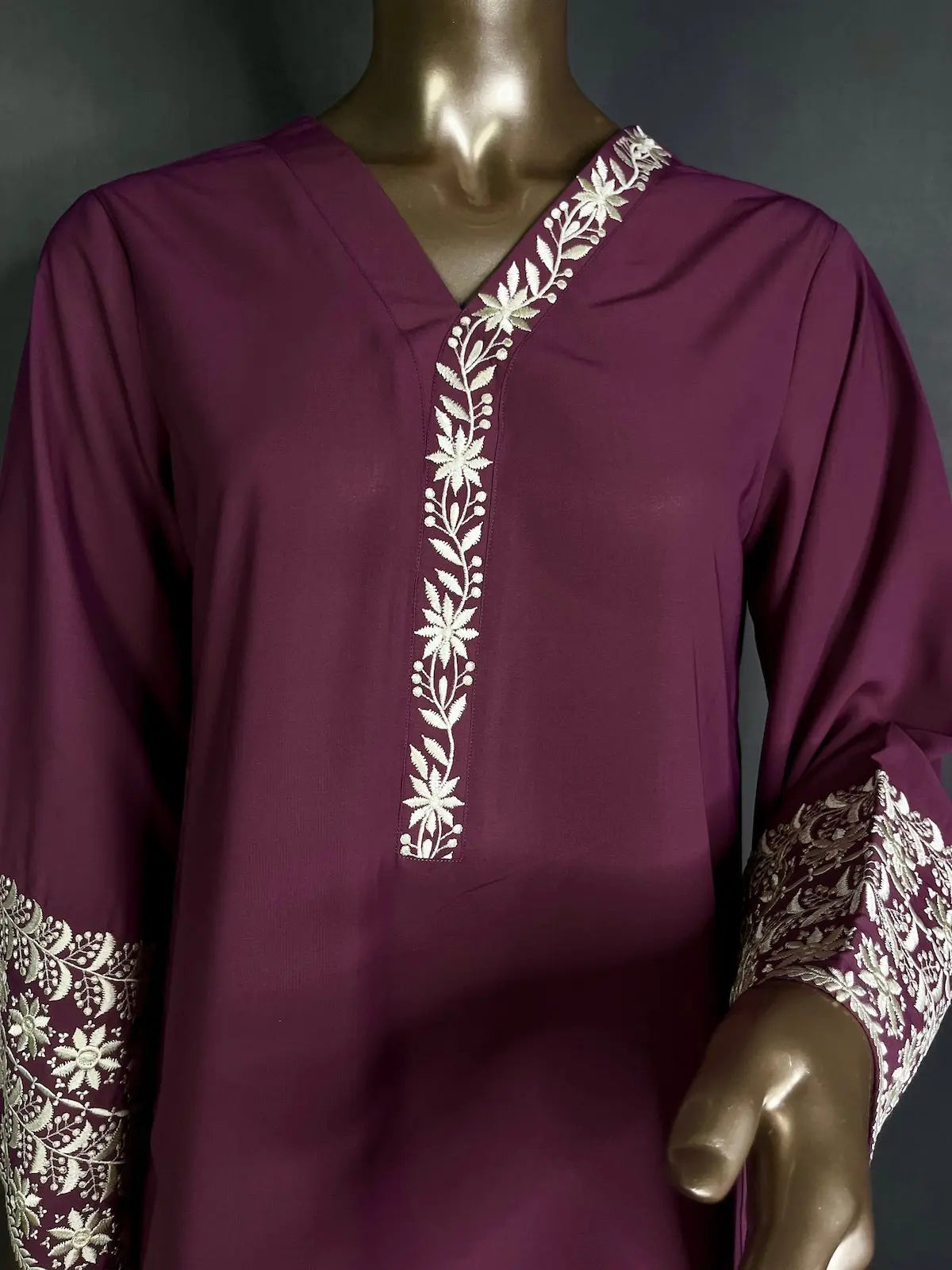 RIYA Wine Shade with Peach Thread Embroidered Farshi Shalwar kihums clothing